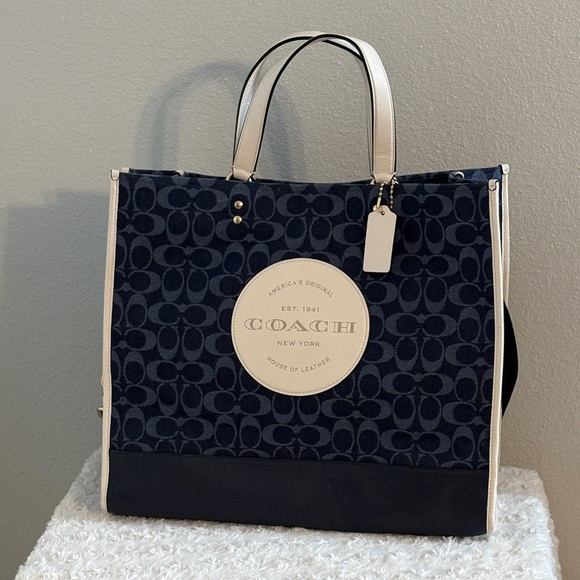 Coach Handbags - Coach Dark Blue and Cream Signature Tote